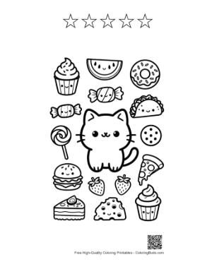 Thumbnail: Adorable Kawaii Bear Cub Playing with a Mini Tank in the Forest Printable and 5 Star Outline