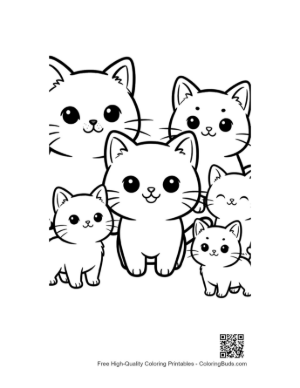 Thumbnail: Adorable Kawaii Kitten Family Lineart