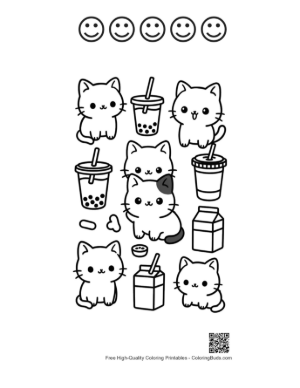 Thumbnail: Chibi Bear Wearing a Floral Wreath with a Honey Jar Printable and 5 Happy Face Outline