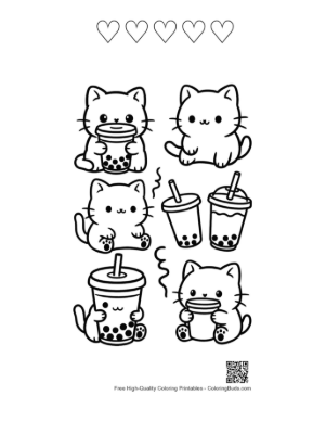 Thumbnail: Easy Kawaii to Color Printable and 5 Heart Outline