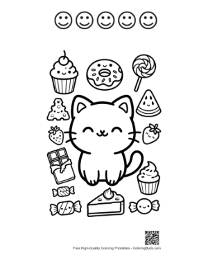 Thumbnail: Happy Grizzly Bear Standing Near a Forest Tree Illustration Printable and 5 Happy Face Outline