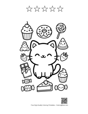 Thumbnail: Happy Grizzly Bear Standing Near a Forest Tree Illustration Printable and 5 Star Outline