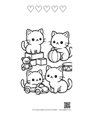 Thumbnail: Little Bear Cub Running with a Colorful Kite Printable and 5 Heart Outline