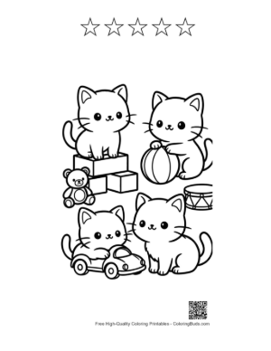 Thumbnail: Little Bear Cub Running with a Colorful Kite Printable and 5 Star Outline