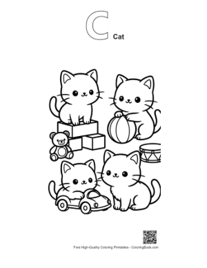 Thumbnail: Little Bear Cub Running with a Colorful Kite Printable Outline Alphabet C Cat