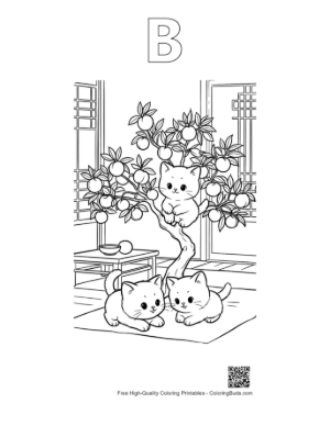 Thumbnail: Adorable Kitten Scout Character in the Wild Jungle Printable Outline Alphabet B