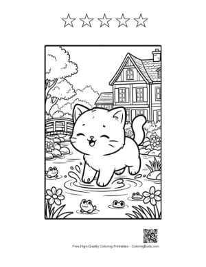 Thumbnail: Cute Astronaut Cat Floating in Outer Space with Stars Printable and 5 Star Outline