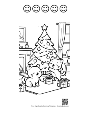 Thumbnail: Cute Baby Cat with a Bunny Headband on a Kitchen Floor Printable and 5 Happy Face Outline