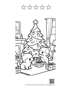 Thumbnail: Cute Baby Cat with a Bunny Headband on a Kitchen Floor Printable and 5 Star Outline
