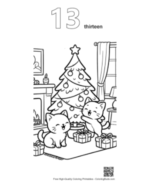 Thumbnail: Cute Baby Cat with a Bunny Headband on a Kitchen Floor Printable Outline Number 13