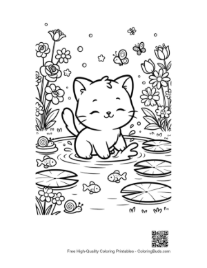 Thumbnail: Cute Kitten Reading a Map on a Tropical Island Beach Printable
