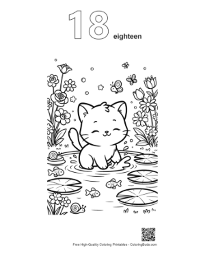Thumbnail: Cute Kitten Reading a Map on a Tropical Island Beach Printable Outline Number 18