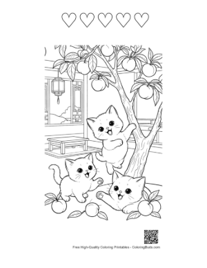 Thumbnail: Cute Kittens Having a Picnic in a Sunny Park Meadow Printable and 5 Heart Outline
