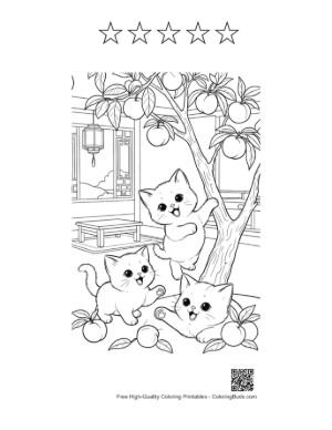 Thumbnail: Cute Kittens Having a Picnic in a Sunny Park Meadow Printable and 5 Star Outline