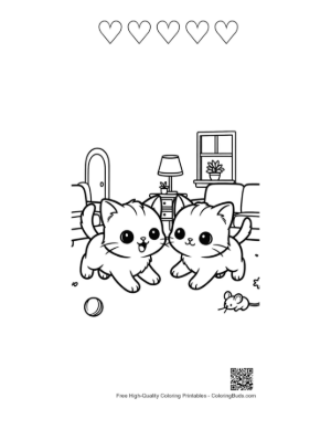 Thumbnail: Download Kittens to Color Printable and 5 Heart Outline