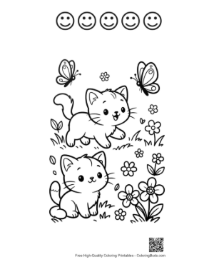 Thumbnail: Kittens Coloring Sheet Printable and 5 Happy Face Outline
