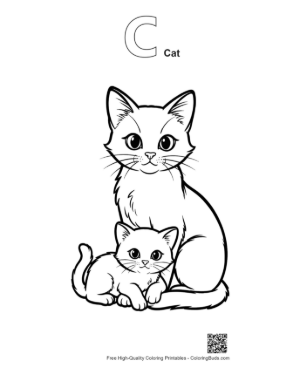 Thumbnail: Mother Cat and Kitten Outline Printable Outline Alphabet C Cat
