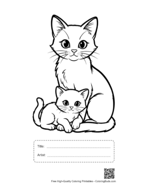 Thumbnail: Mother Cat and Kitten Outline Printable with Title and Artist Box