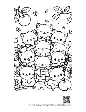 Thumbnail: Sweet Kitten Family Eating Together on a Picnic Blanket Printable