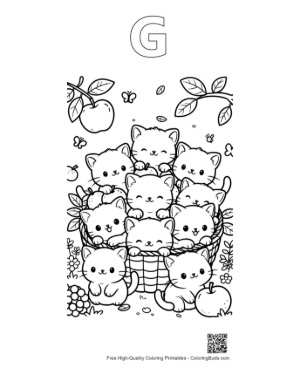 Thumbnail: Sweet Kitten Family Eating Together on a Picnic Blanket Printable Outline Alphabet G