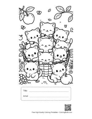 Thumbnail: Sweet Kitten Family Eating Together on a Picnic Blanket Printable with Title and Artist Box