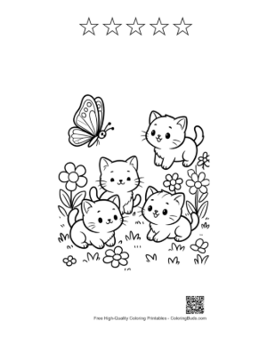 Thumbnail: Two Cute Kittens Cuddling on a Cozy Bed Coloring Page Printable and 5 Star Outline
