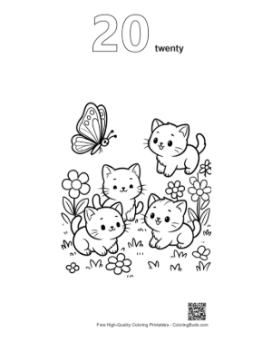 Thumbnail: Two Cute Kittens Cuddling on a Cozy Bed Coloring Page Printable Outline Number 20