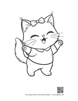 Thumbnail: Cheerful Maine Coon Kitten Dressed in a Sweater and Bow Winter Cat Line Art Printable