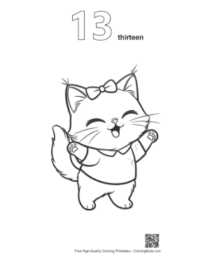 Thumbnail: Cheerful Maine Coon Kitten Dressed in a Sweater and Bow Winter Cat Line Art Printable Outline Number 13
