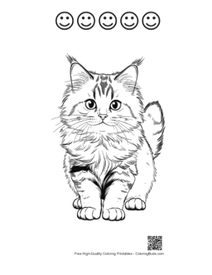 Thumbnail: Cute Maine Coon Kitten Sketch Printable and 5 Happy Face Outline