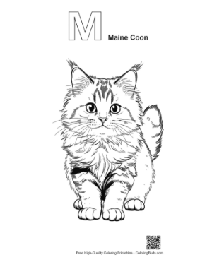 Thumbnail: Cute Maine Coon Kitten Sketch Printable Outline Alphabet M Maine Coon