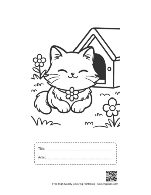 Thumbnail: Happy Maine Coon Kitten with a Flower by Its Pet House Garden Cat Coloring Printable with Title and Artist Box