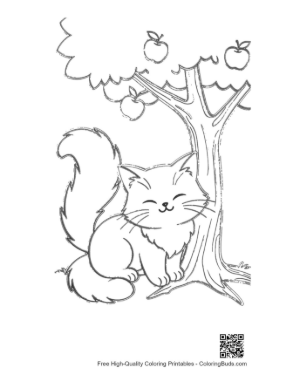 Thumbnail: Maine Coon Kitten Relaxing in the Grass Under an Apple Tree Nature Coloring Page Printable