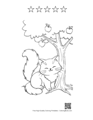 Thumbnail: Maine Coon Kitten Relaxing in the Grass Under an Apple Tree Nature Coloring Page Printable and 5 Star Outline