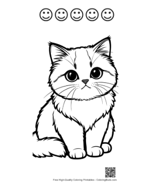 Thumbnail: Cute Persian Kitten Sitting Adorably Printable and 5 Happy Face Outline