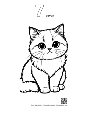 Thumbnail: Cute Persian Kitten Sitting Adorably Printable Outline Number 7