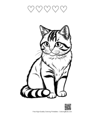 Thumbnail: Cute Tabby Kitten Line Art Printable and 5 Heart Outline