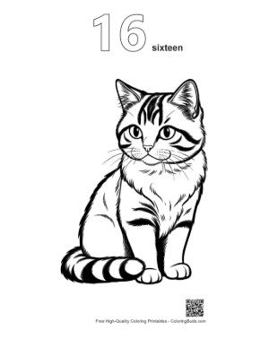 Thumbnail: Cute Tabby Kitten Line Art Printable Outline Number 16