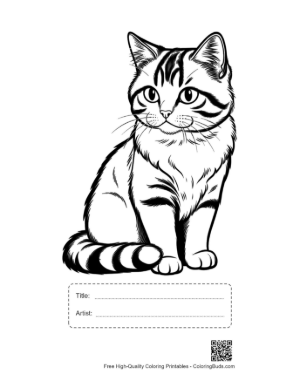 Thumbnail: Cute Tabby Kitten Line Art Printable with Title and Artist Box