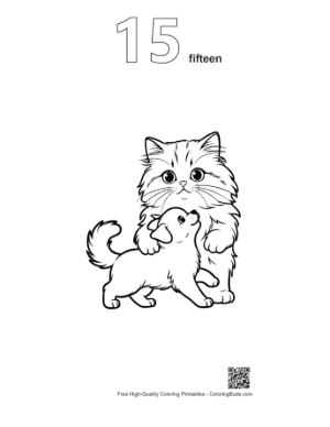Thumbnail: Fluffy Persian Kitten Hugging Cute Puppy Printable Outline Number 15