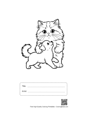 Thumbnail: Fluffy Persian Kitten Hugging Cute Puppy Printable with Title and Artist Box