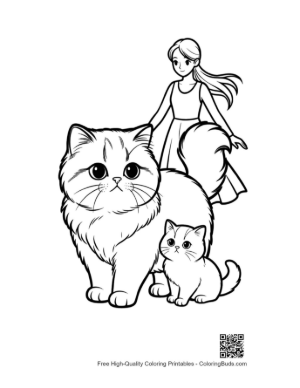 Thumbnail: Girl with Fluffy Persian Cat and Kitten