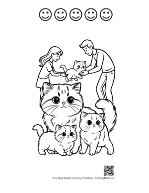 Thumbnail: Happy Persian Cat Family with Loving Owners Printable and 5 Happy Face Outline