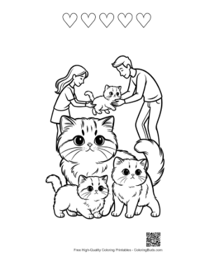 Thumbnail: Happy Persian Cat Family with Loving Owners Printable and 5 Heart Outline