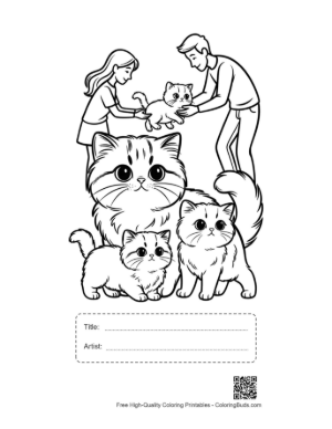 Thumbnail: Happy Persian Cat Family with Loving Owners Printable with Title and Artist Box