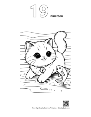 Thumbnail: Persian Kitten by the Water with a Jumping Fish Kitten Outdoor Coloring Printable Outline Number 19
