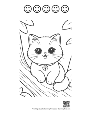 Thumbnail: Persian Kitten Looking Out from Behind a Branch Playful Cat Coloring Printable and 5 Happy Face Outline