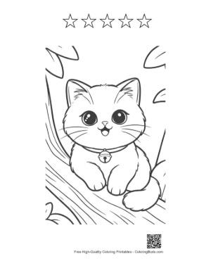 Thumbnail: Persian Kitten Looking Out from Behind a Branch Playful Cat Coloring Printable and 5 Star Outline