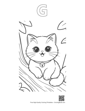 Thumbnail: Persian Kitten Looking Out from Behind a Branch Playful Cat Coloring Printable Outline Alphabet G