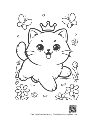 Thumbnail: Persian Kitten Princess Running Through a Meadow Cute Pet Coloring Printable